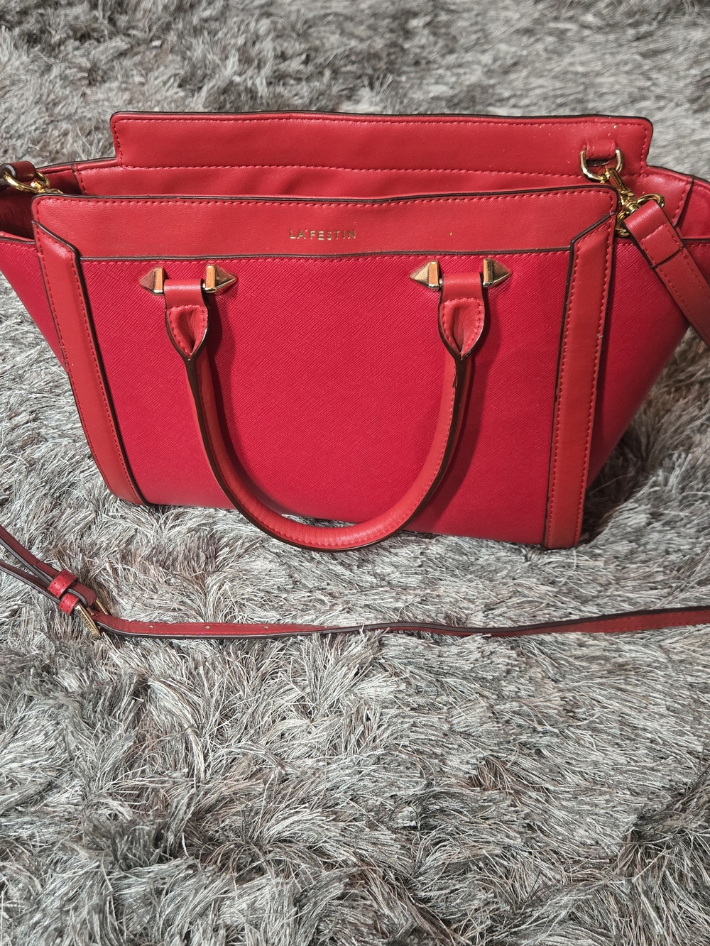 La'Festin Red Leather Satchel with Gold Hardware